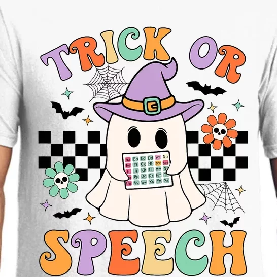 Trick Or Speech Retro Slp Halloween Speech Therapy Halloween Cute Ghost Pajama Set