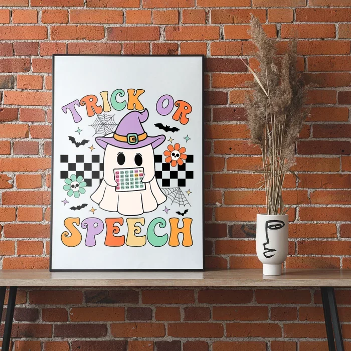 Trick Or Speech Retro Slp Halloween Speech Therapy Halloween Cute Ghost Poster