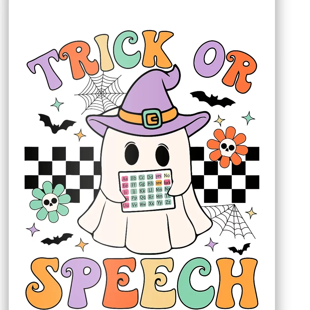 Trick Or Speech Retro Slp Halloween Speech Therapy Halloween Cute Ghost Poster