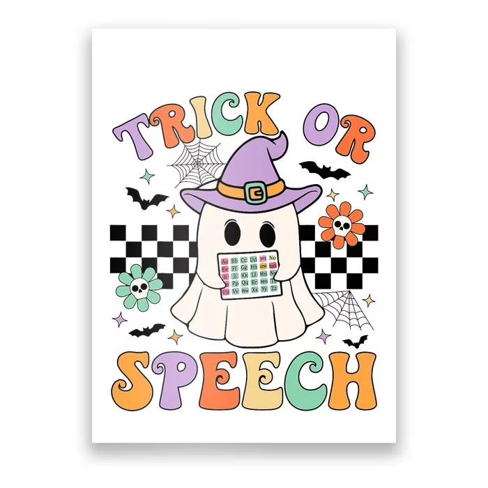 Trick Or Speech Retro Slp Halloween Speech Therapy Halloween Cute Ghost Poster