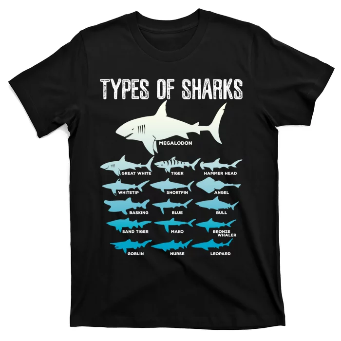 Types Of Sharks Marine Biologist 16 Shark Lovers Gift T-Shirt