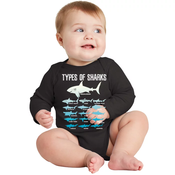 Types Of Sharks Marine Biologist 16 Shark Lovers Gift Baby Long Sleeve Bodysuit