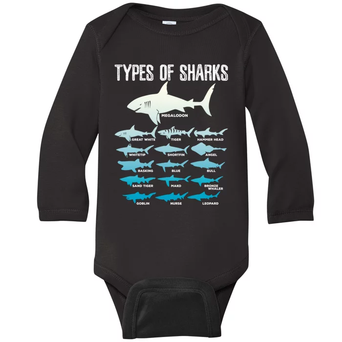 Types Of Sharks Marine Biologist 16 Shark Lovers Gift Baby Long Sleeve Bodysuit