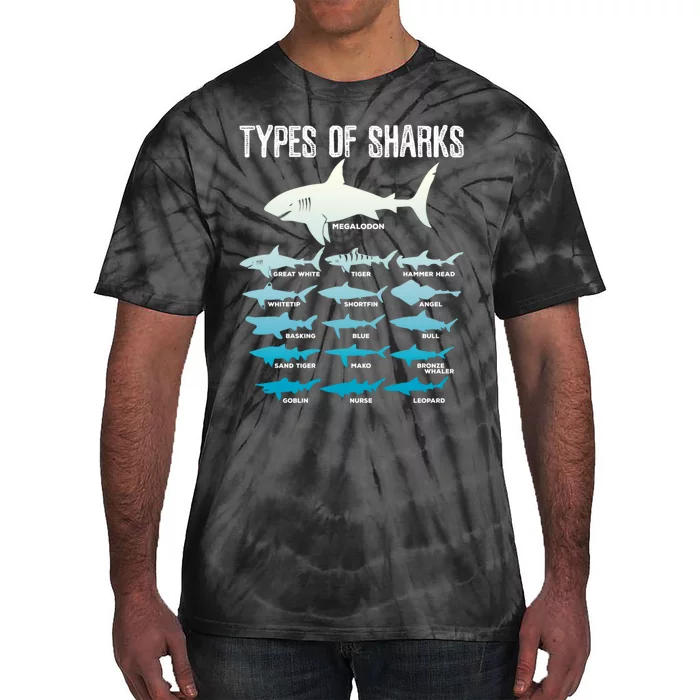 Types Of Sharks Marine Biologist 16 Shark Lovers Gift Tie-Dye T-Shirt