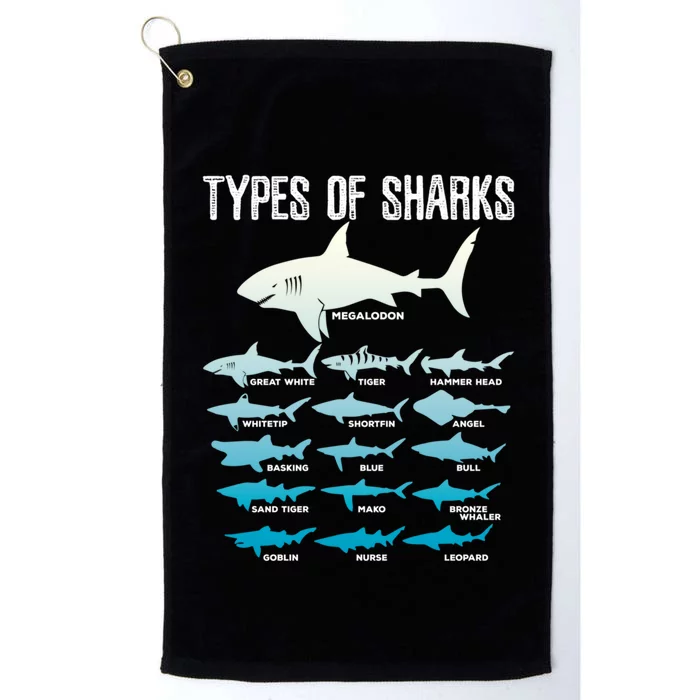 Types Of Sharks Marine Biologist 16 Shark Lovers Gift Platinum Collection Golf Towel