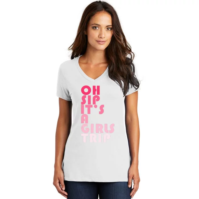 Trip Oh Sip It's A Trip Vacation Group Matching Women's V-Neck T-Shirt