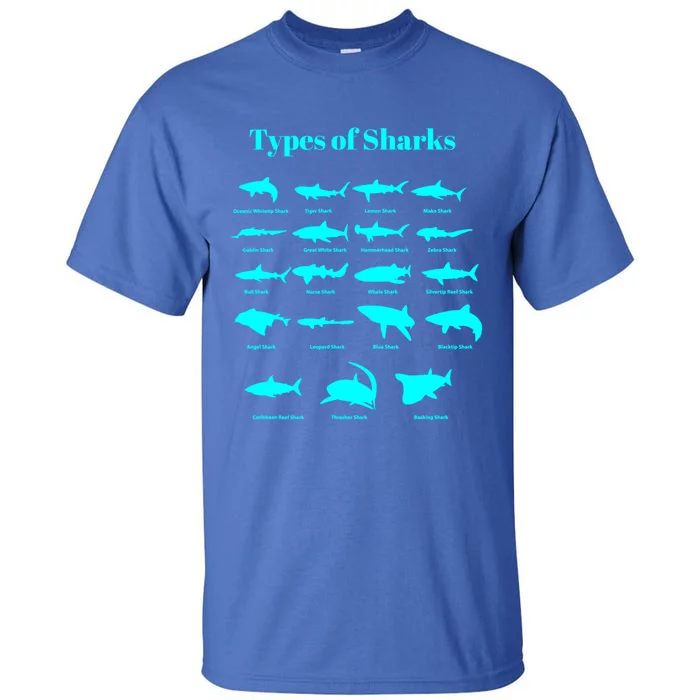 Types Of Sharks Shark Identification Gift Tall T-Shirt