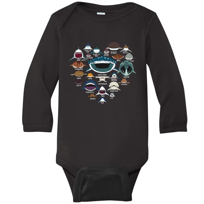 Types Of Shark Identification Shark Faces Tee Marine Biology Baby Long Sleeve Bodysuit