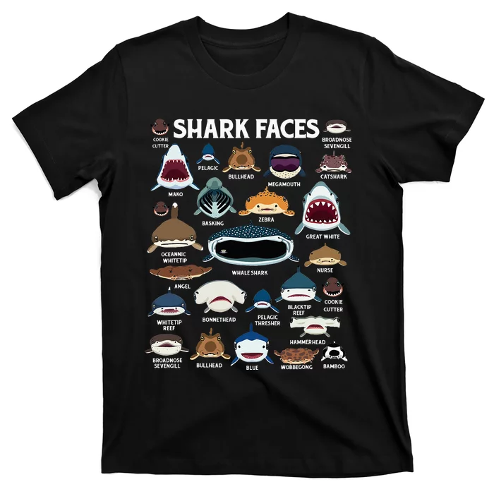 Types Of Sharks Faces Identification Birthday School T-Shirt