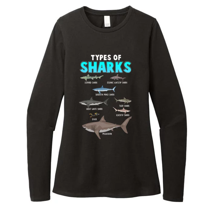 Types Of Sharks Ocean Marine Biology Fishing Shark Lovers Womens CVC Long Sleeve Shirt