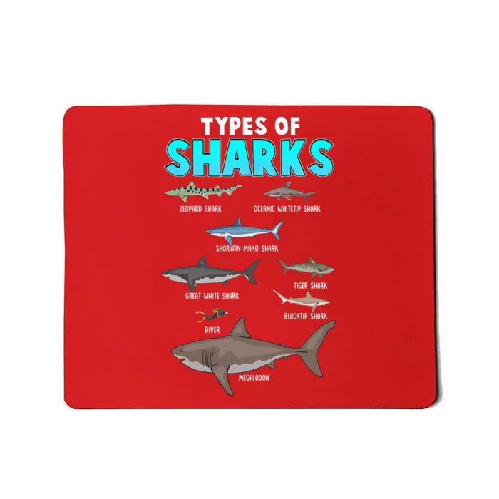 Types Of Sharks Ocean Marine Biology Fishing Shark Lovers Mousepad