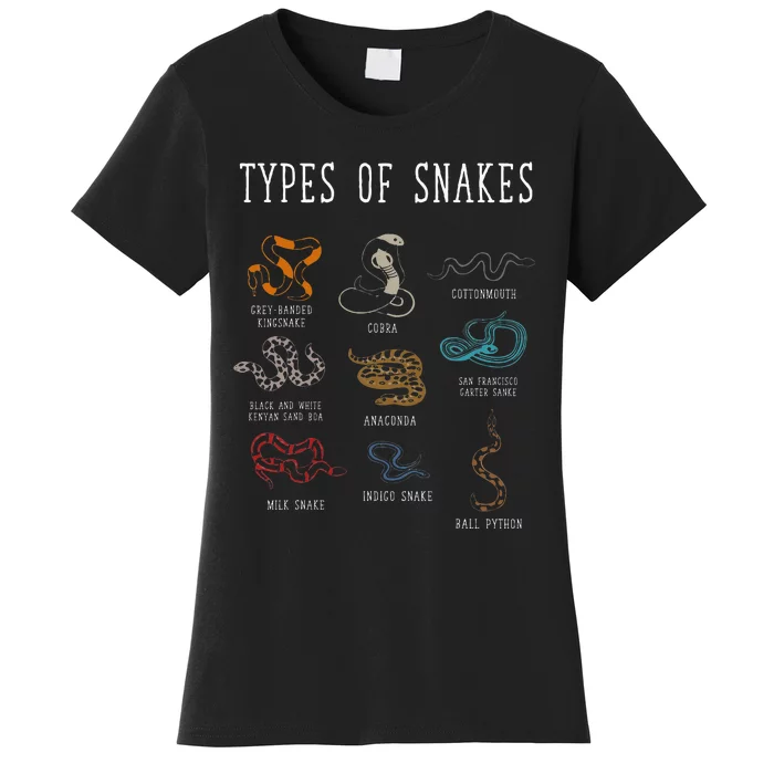 Types Of Snakes Educational Serpent 9 Different Snake Women's T-Shirt