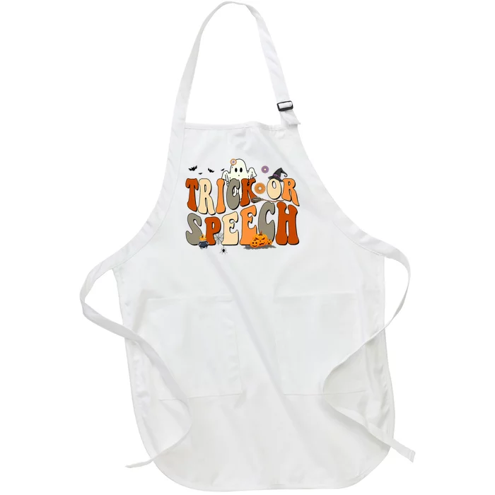 Trick Or Speech Speech Language Pathologist Halloween Full-Length Apron With Pocket