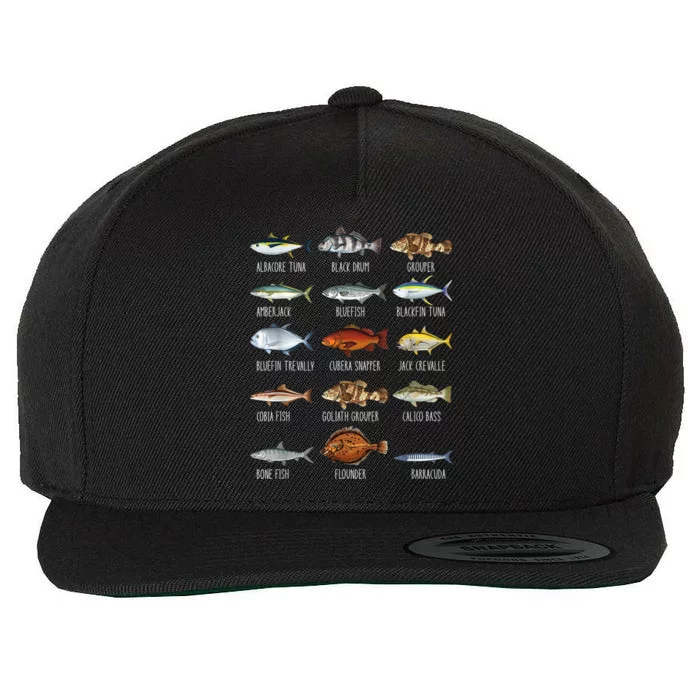 Types Of Saltwater Fish Species Biology Fishing Lover Wool Snapback Cap