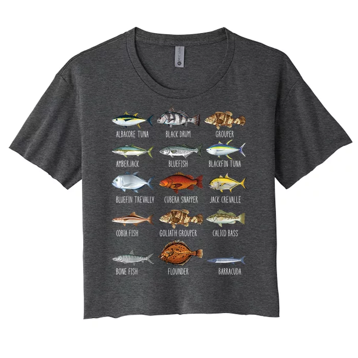 Types Of Saltwater Fish Species Biology Fishing Lover Women's Crop Top Tee