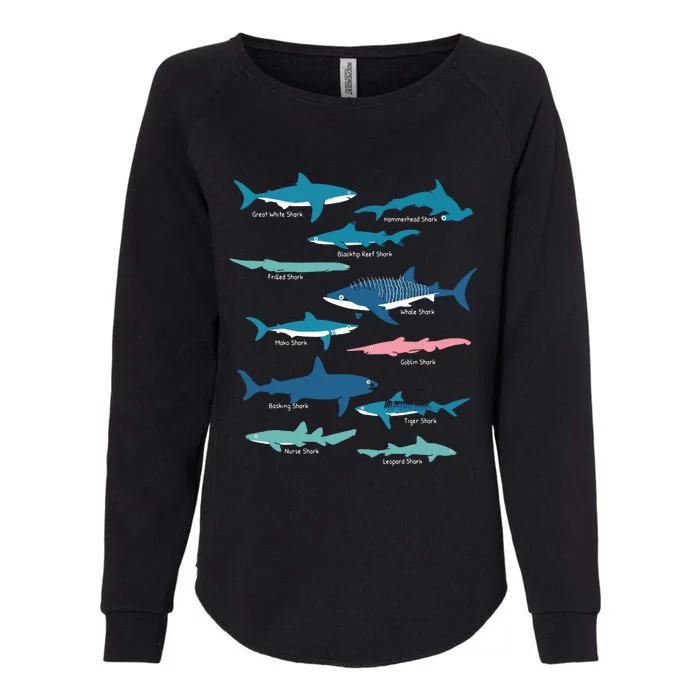 Types Of Sharks Educational Collection Marine Biologists Womens California Wash Sweatshirt