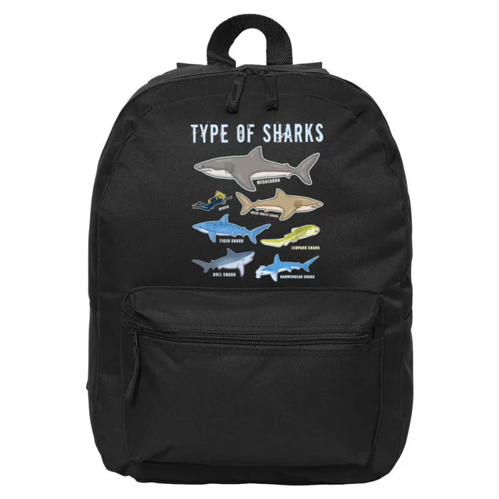 Type Of Sharks 6 Sharks Sea Creatures Cute Shark 16 in Basic Backpack