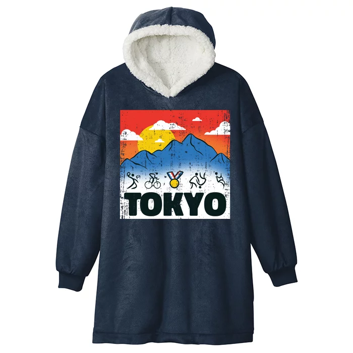 Tokyo Olympics Stick Figures Hooded Wearable Blanket