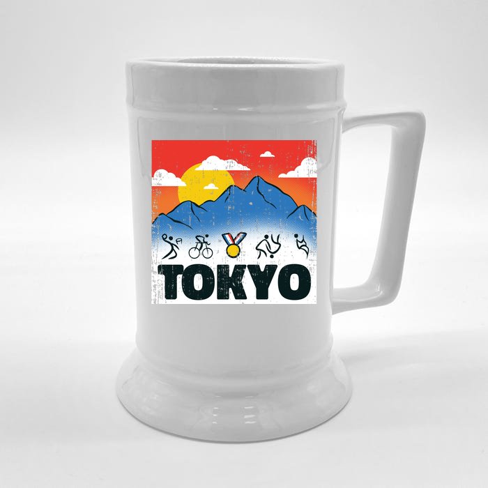 Tokyo Olympics Stick Figures Front & Back Beer Stein