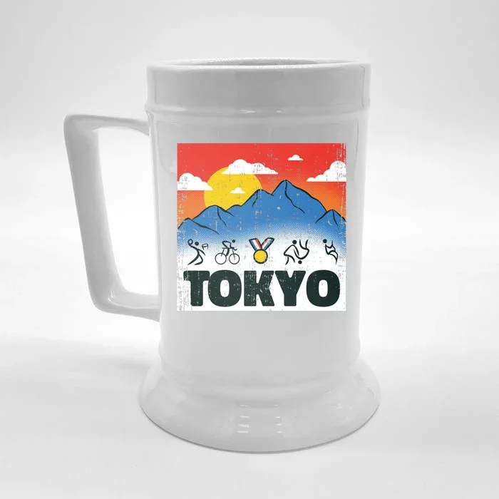 Tokyo Olympics Stick Figures Front & Back Beer Stein