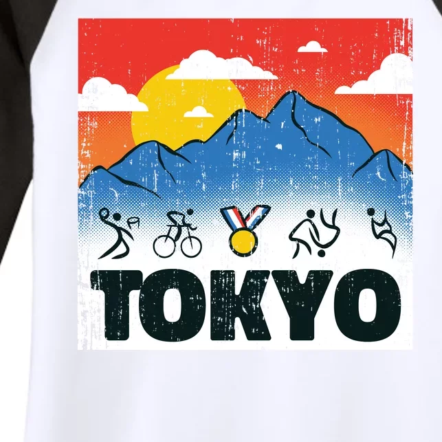 Tokyo Olympics Stick Figures Women's Tri-Blend 3/4-Sleeve Raglan Shirt