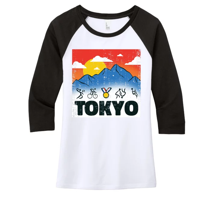 Tokyo Olympics Stick Figures Women's Tri-Blend 3/4-Sleeve Raglan Shirt