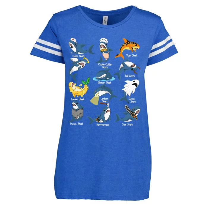 Types Of Sharks Funny Marine Biology Shark Lover Pajamas Enza Ladies Jersey Football T-Shirt