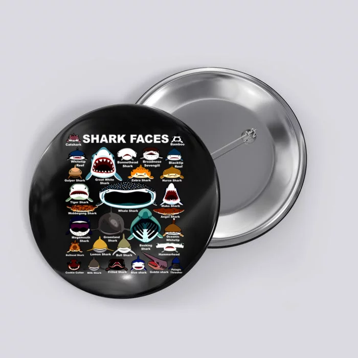 Types Of Sharks Faces Identification Birthday School Button