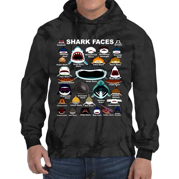 Types Of Sharks Faces Identification Birthday School Tie Dye Hoodie