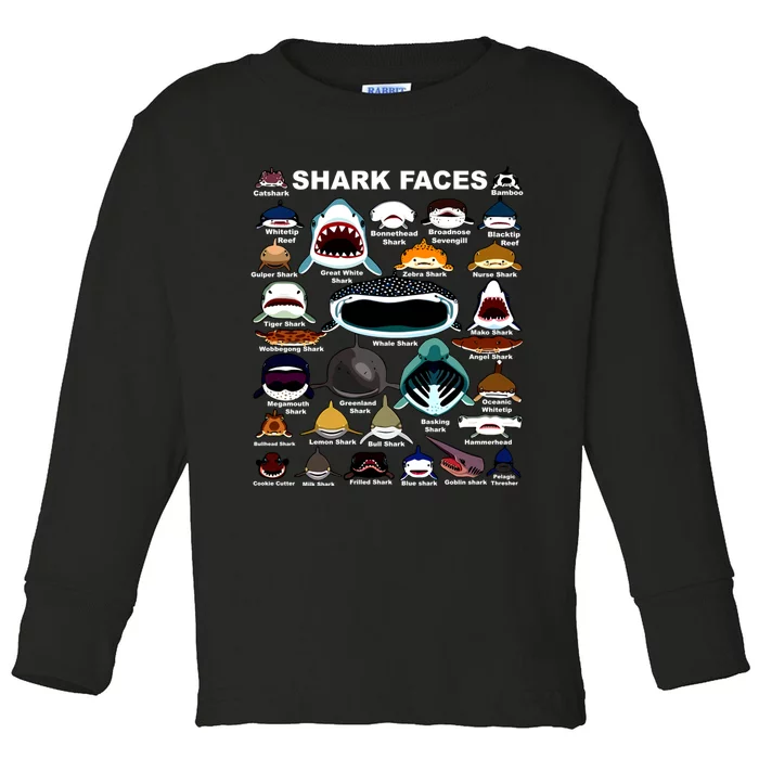 Types Of Sharks Faces Identification Birthday School Toddler Long Sleeve Shirt