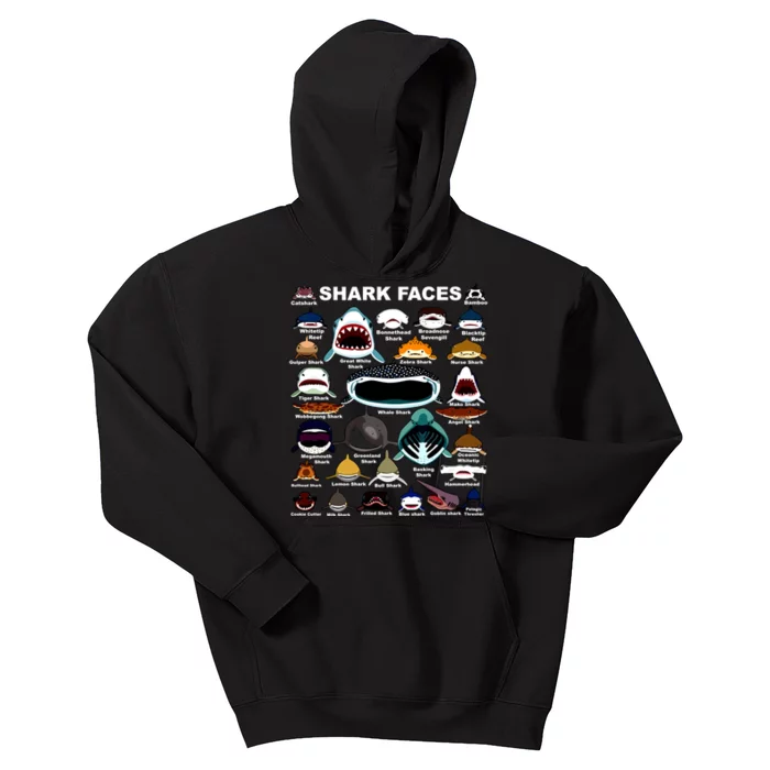 Types Of Sharks Faces Identification Birthday School Kids Hoodie