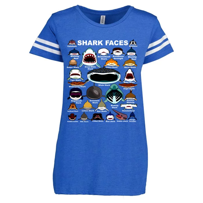 Types Of Sharks Faces Identification Birthday School Enza Ladies Jersey Football T-Shirt