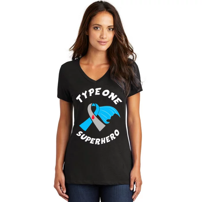 Type One Superhero Type 1 Diabetes Awareness Women's V-Neck T-Shirt