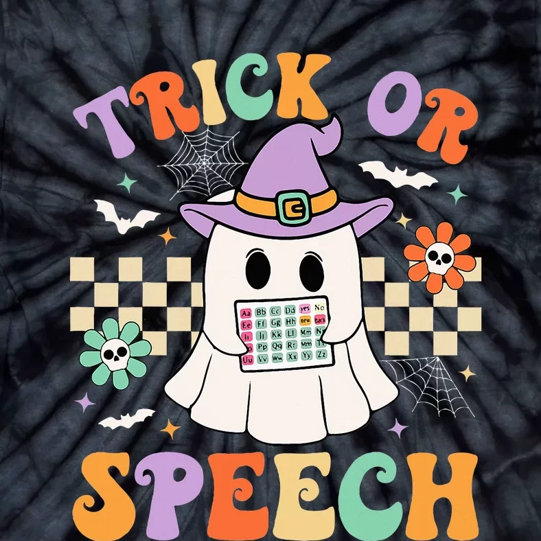 Trick Or Speech Retro Slp Halloween Speech Therapy Halloween Tie-Dye T-Shirt