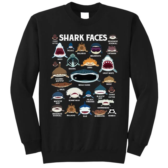 Types of Sharks Faces Identification Birthday School Tall Sweatshirt