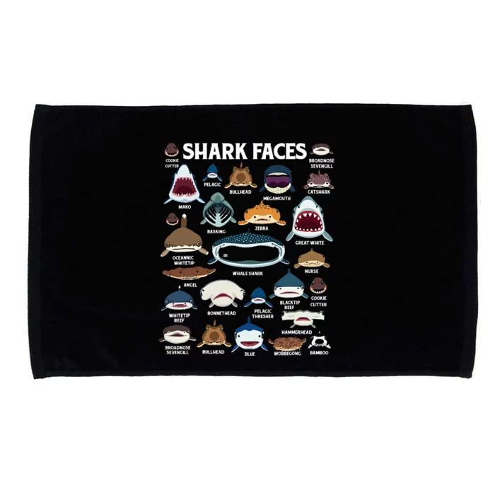 Types of Sharks Faces Identification Birthday School Microfiber Hand Towel