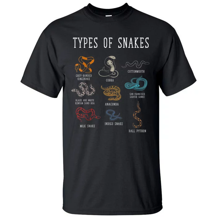 Types Of Snakes Educational Serpent 9 Different Snake Tall T-Shirt