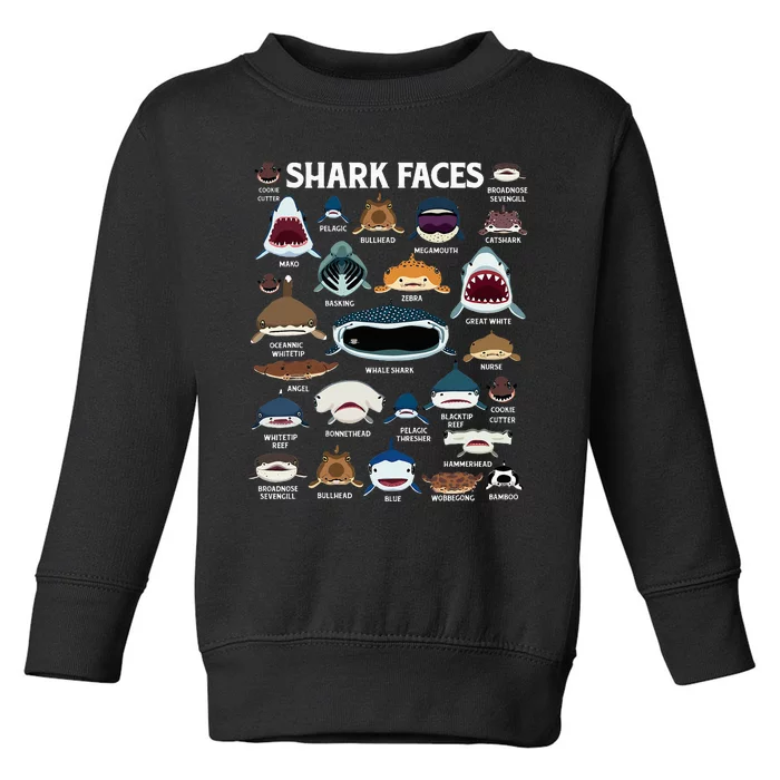 Types Of Sharks Faces Identification Birthday School Toddler Sweatshirt