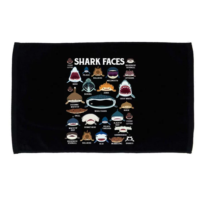 Types Of Sharks Faces Identification Birthday School Microfiber Hand Towel