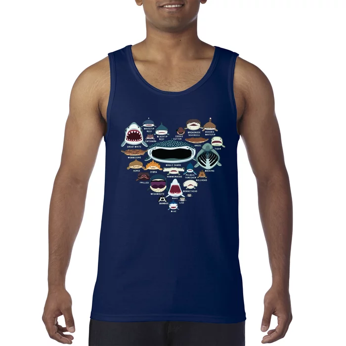 Types Of Shark Identification Shark Faces Shark Heart Tank Top