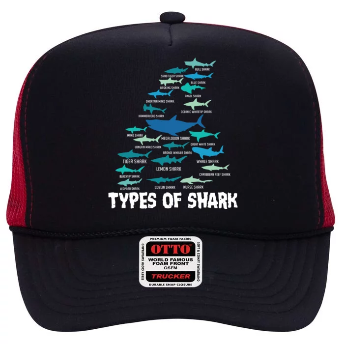 Types Of Shark Megalodon Great White Nurse Shark High Crown Mesh Trucker Hat