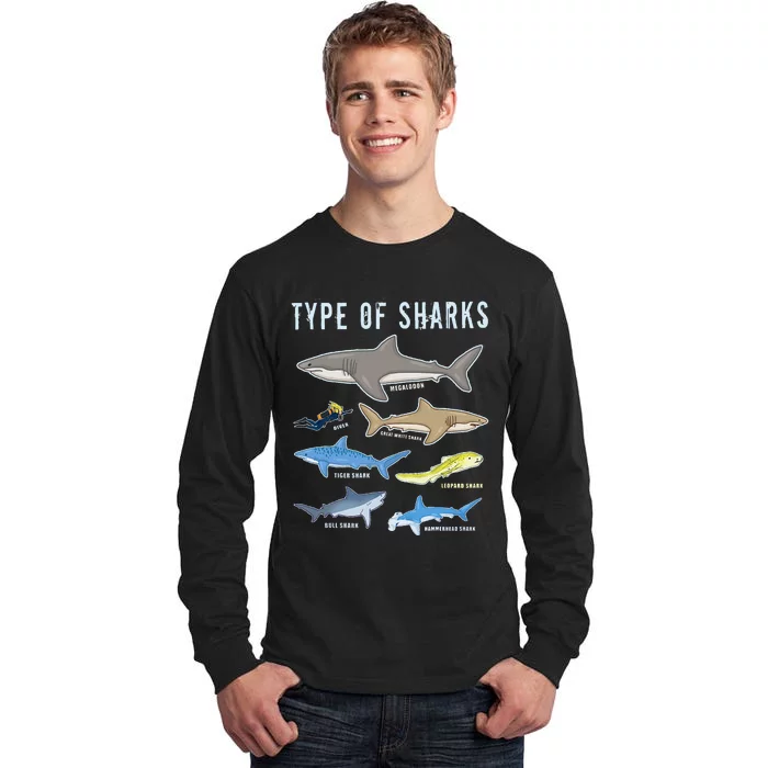 Type of Sharks 6 Sharks Sea Creatures Cute Shark Tall Long Sleeve T-Shirt