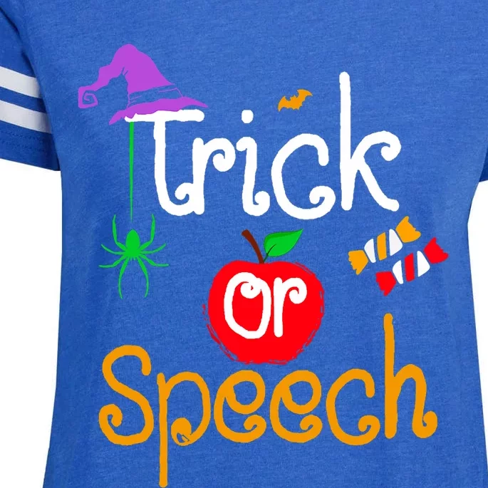 Tricks Or Speech Languages Teacher Halloween Costume Enza Ladies Jersey Football T-Shirt