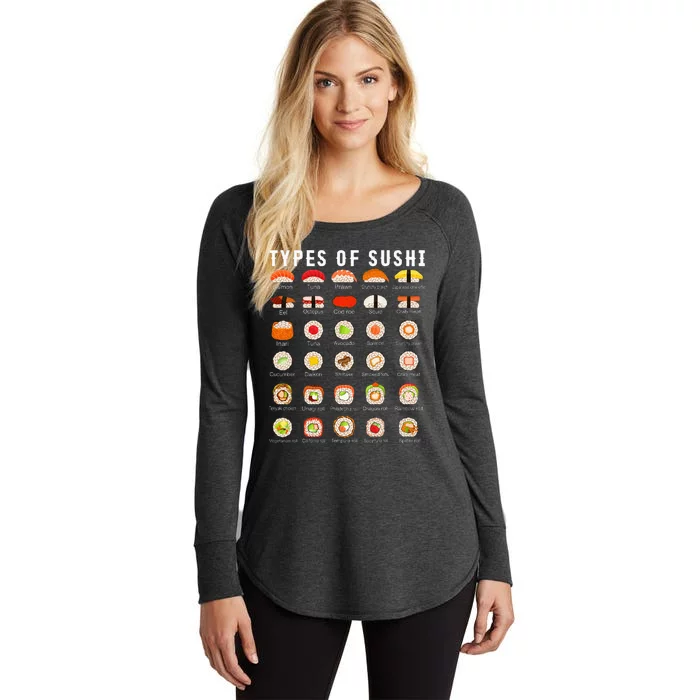 Types Of Sushi Sushi Nigiri Sashimi Salmon Women's Perfect Tri Tunic Long Sleeve Shirt