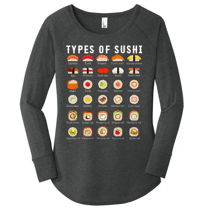 Types Of Sushi Sushi Nigiri Sashimi Salmon Women's Perfect Tri Tunic Long Sleeve Shirt