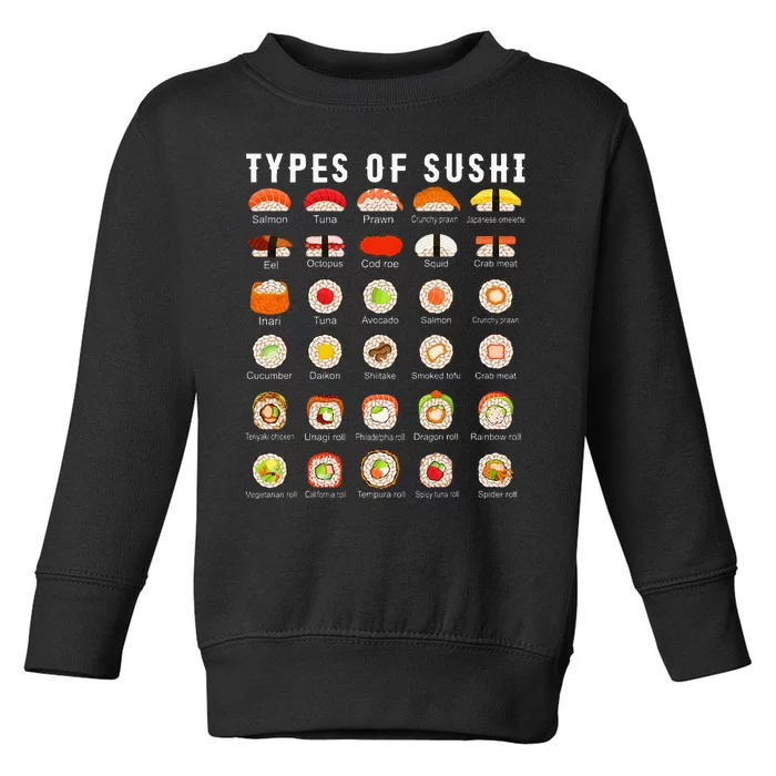 Types Of Sushi Sushi Nigiri Sashimi Salmon Toddler Sweatshirt