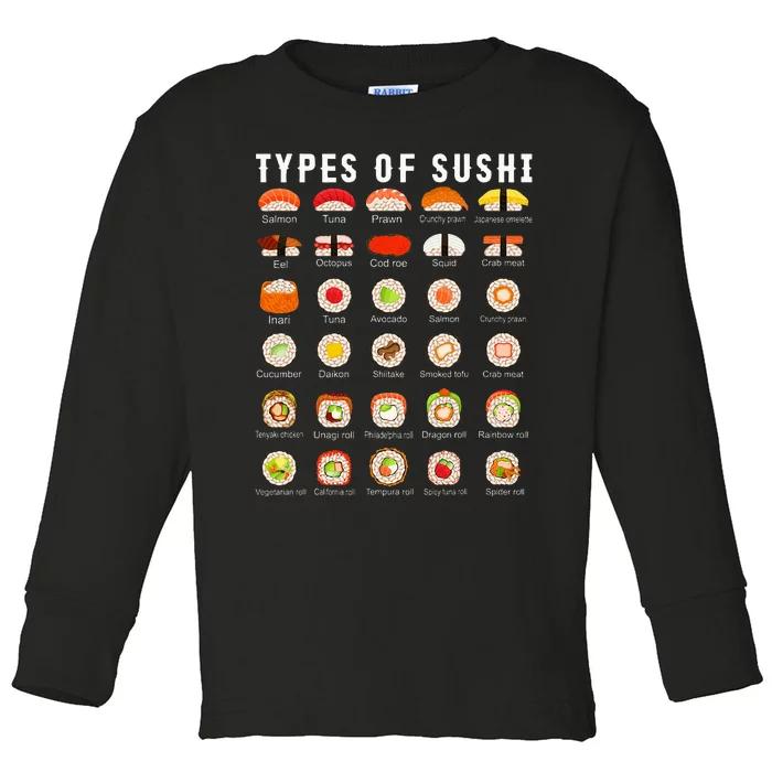 Types Of Sushi Sushi Nigiri Sashimi Salmon Toddler Long Sleeve Shirt