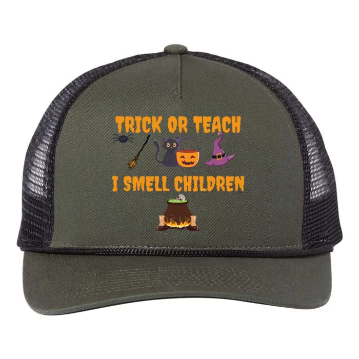 Trick Or Teach I Smell Children Funnny Halloween Teachers Funny Gift Retro Rope Trucker Hat Cap