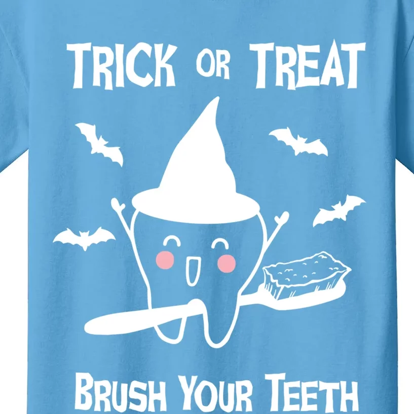 Trick Or Treat Brush Your Teeth Funny Dentist Halloween Cool Gift Kids T-Shirt