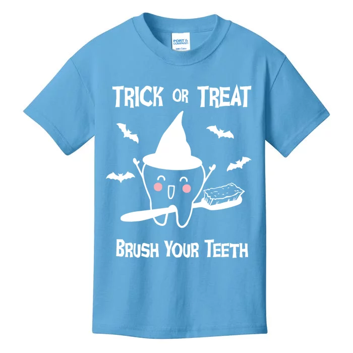 Trick Or Treat Brush Your Teeth Funny Dentist Halloween Cool Gift Kids T-Shirt